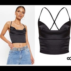 Pretty little thing tye back satin top